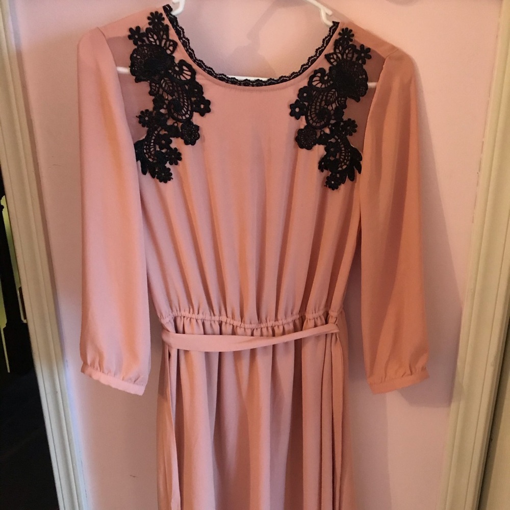 Pink dress with black detailing